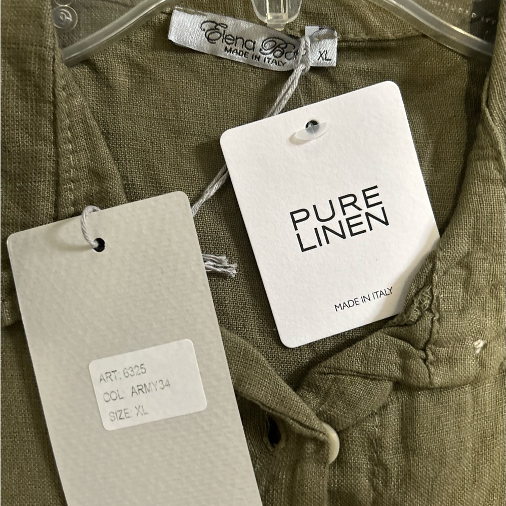 Elena Baldi Army Green Olive Linen knee Length Dress size XL - Picture 8 of 8